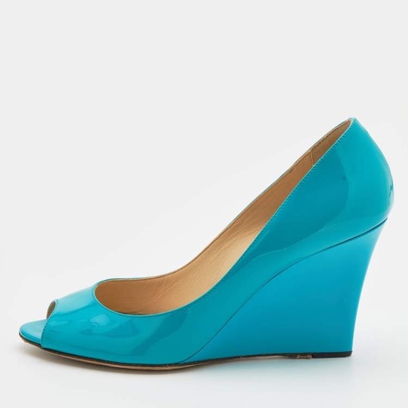 Jimmy Choo Turquoise Baxen Peep Toe Wedge Pump - Picture 1 of 9